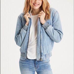 American Eagle Sherpa-Lined Denim Bomber Jacket